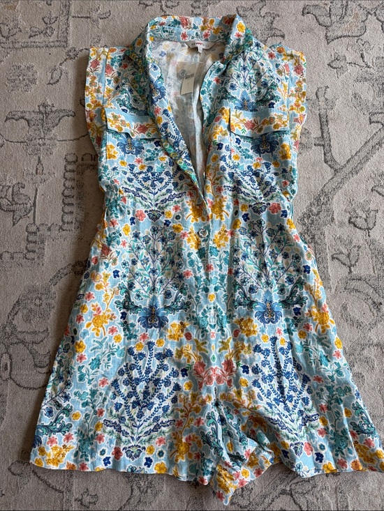 Anthropologie Pants - Anthropologie Floral Print Sleeveless One-Piece Romper in Blue, Yellow, Pink